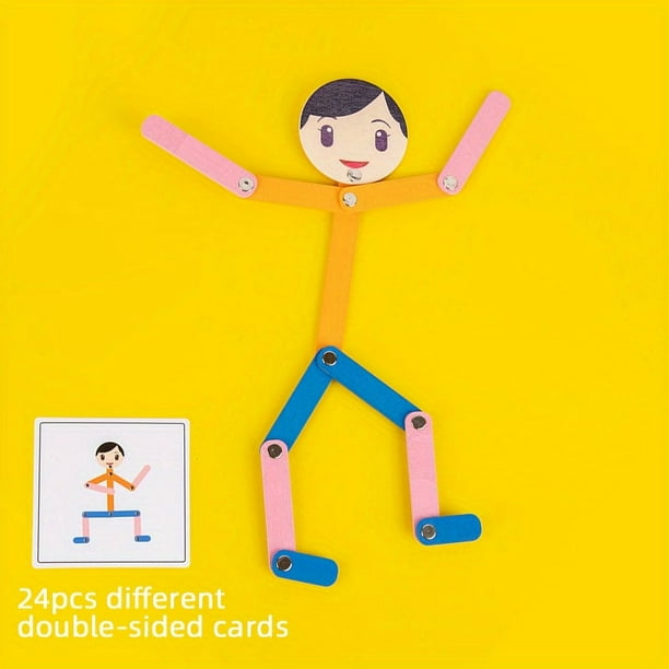 Sports Small Wooden Man Puzzle Game, Children's Early Education Puzzle Exercise Hand Fine Motor Observation Imagination Toy