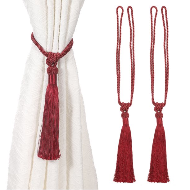 Uxcell Sujetadores de Cortinas, 2 Paquetes de Sujetadores Elegantes Hechos a Mano con Borlas, Clips Decorativos para Ventanas, Rojo Oscuro