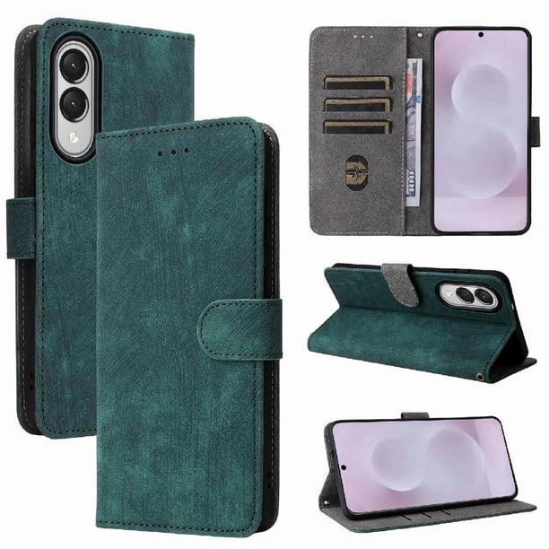 Funda Billetera para Samsung Galaxy S25 Edge con Soporte - Cartera de Cuero con Ranuras Verde