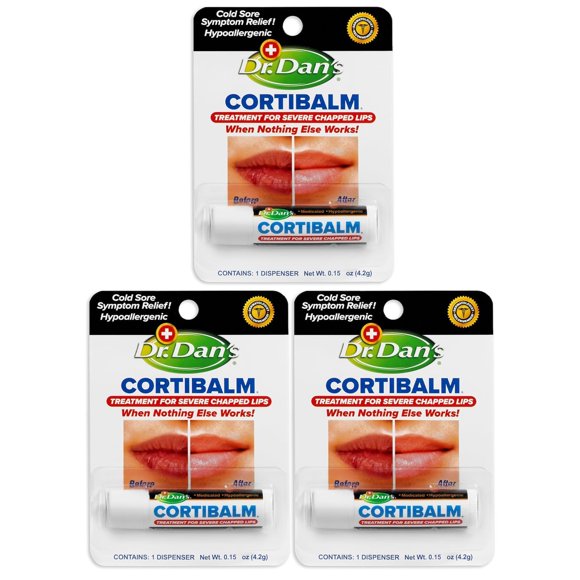 Bálsamo labial Dr. Dan's Cortibalm para labios secos y agrietados, paquete de 3