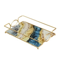 Magideal - Bandeja De Tocador , Con De Metal, Portavelas De Perfume, Organizador De Atención De , De Joyería, Bandeja De Servicio Con , L Azul Oro