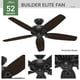thumbnail image 2 of Ventilador de techo Hunter Builder Elite 132 cm con cadena de tracción negra, 2 of 9