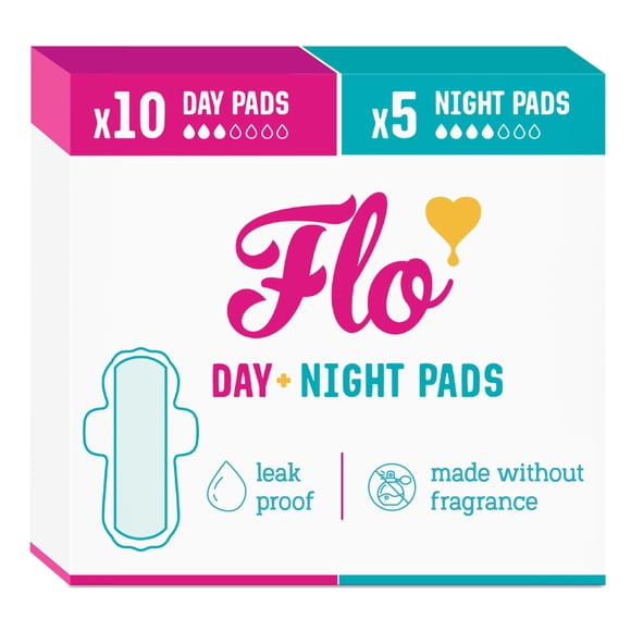 Compresas menstruales FLO Día y Noche de bambú orgánico, 15 unidades