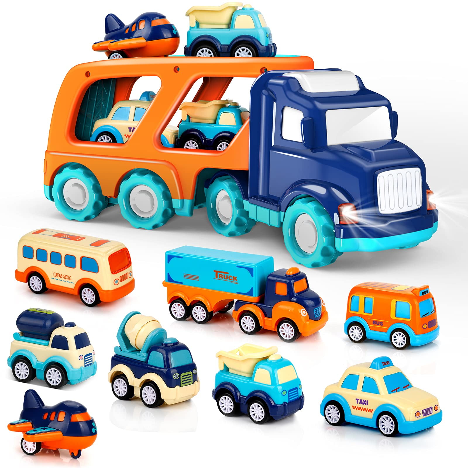 Juego De Coches De Juguete Forty4, Paquete De 9 Con Camión De Transporte Grande Y 8 Coches