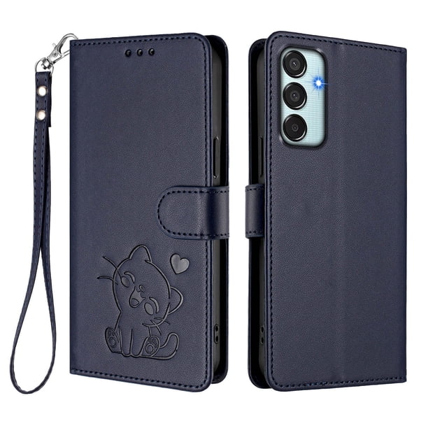 Carcasa Billetera de Cuero Sintético para Samsung Galaxy M15 5G, Azul