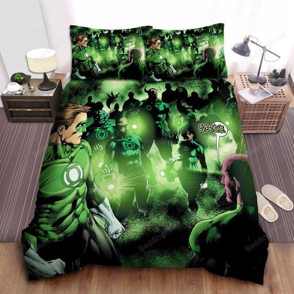 Everyone Of The Green Lantern Corps Quilt Duvet Cover Set Kids Super Double3-Piece Bedding Set