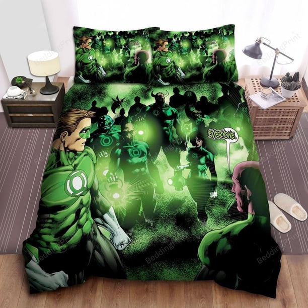Everyone Of The Green Lantern Corps Quilt Duvet Cover Set Kids Super Double3-Piece Bedding Set