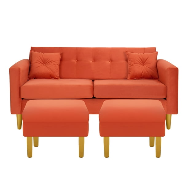 Sofa New Retro 3c + 2 Pouf Felpa 01 Naranjo