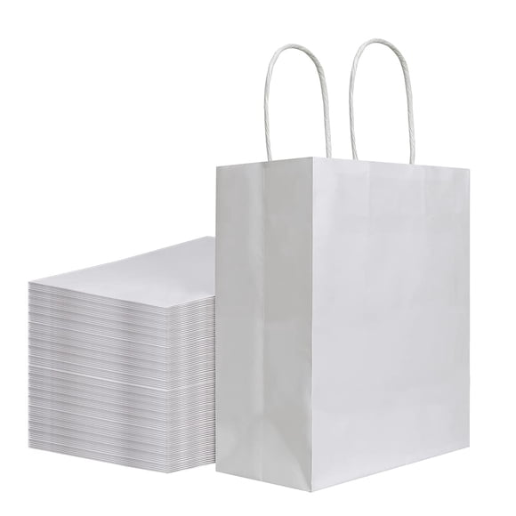 Bolsa De Papel Kraft 100 Unidades 20 X 12 X 25 Cm Con Asas Color Blanco