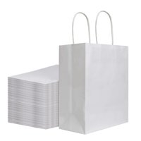 Bolsa De Papel Bagmad Kraft, 100 Unidades, 20 X 12 X 25 Cm, Con Asas, Color Blanco