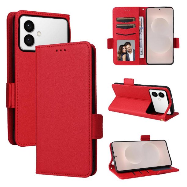 Funda Cartera para Samsung Galaxy S26 Edge Tapa Flip con Ranuras y Soporte Rojo