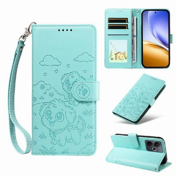 Funda Billetera FOXDOCK Compatible con Realme 14 5G, Diseño Perrito Tierno, Ranuras para Tarjetas y Soporte Plegable