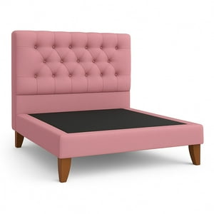 Ethan Desing - Cama 1 Plaza Modelo Capitoné Rosado Respaldo + Base