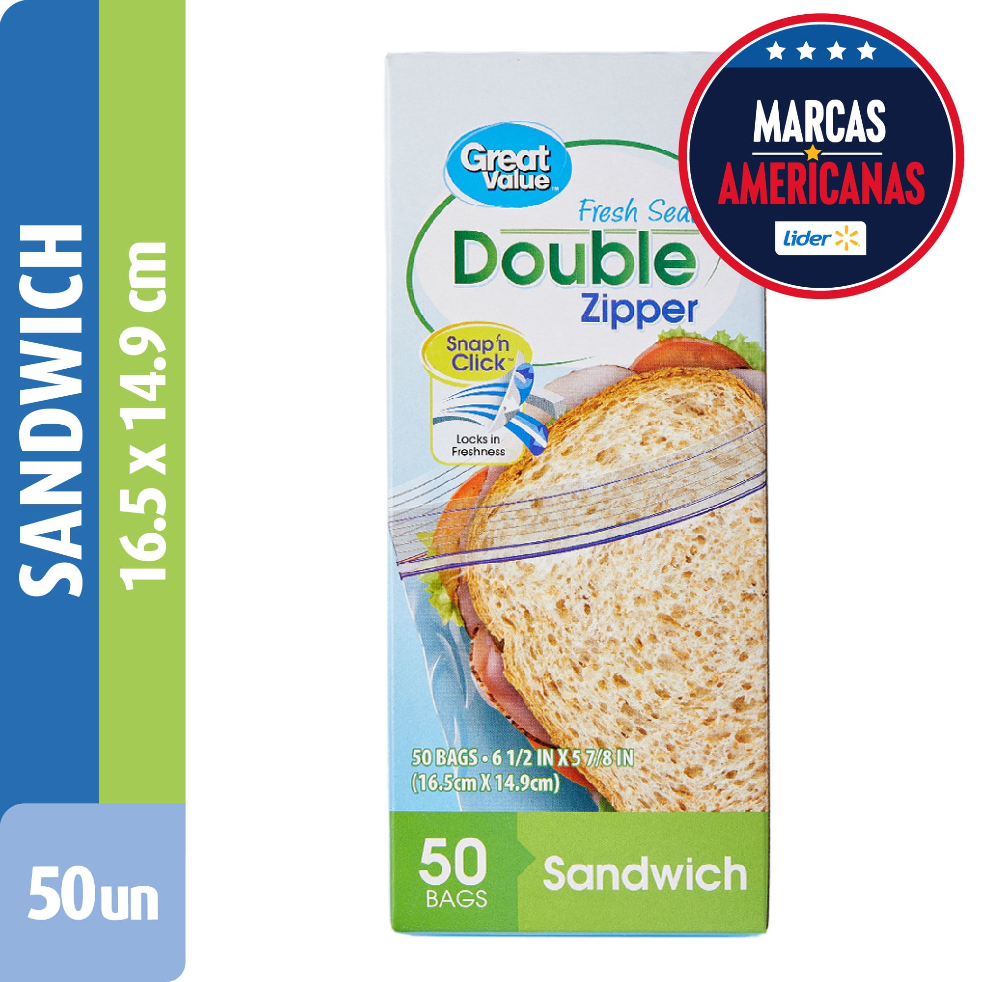 Bolsas Herméticas Para Sandwich Pequeña 15x16 Cm 50 Un Great Value