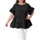thumbnail image 1 of Agnes Orinda Blusas de Verano para Mujer de Talla Grande con Puntos Suizos, Lazo en la Espalda, Cuello Redondo, Manga Corta con Volantes y Dobladillo en Capas 3X Negro, 1 of 6