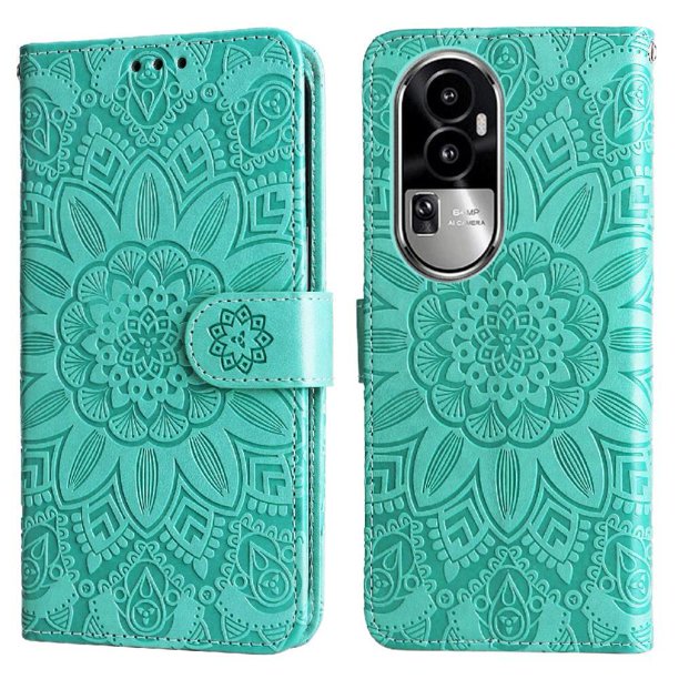 Funda tipo cartera FOXDOCK para OPPO Reno 10 Pro 5G , diseño girasol en relieve, cuero PU, cierre magnético, soporte y tarjetero