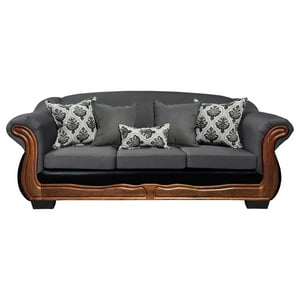 América Decora - Sofá Con Resorte Estructura Búfalo 4 Personas Chenille+Pu Gris X