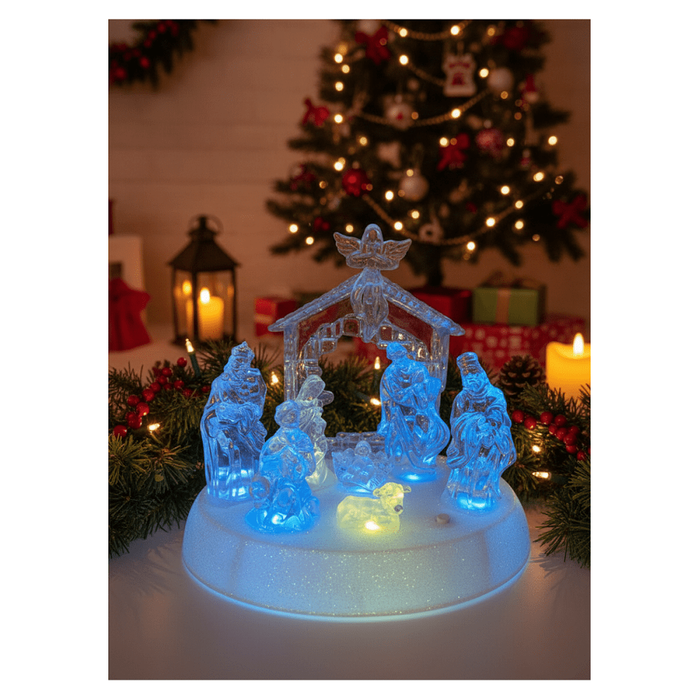 Genérico - Nacimiento Mini Pesebre Navidad Acrílico Luces Led Decoración