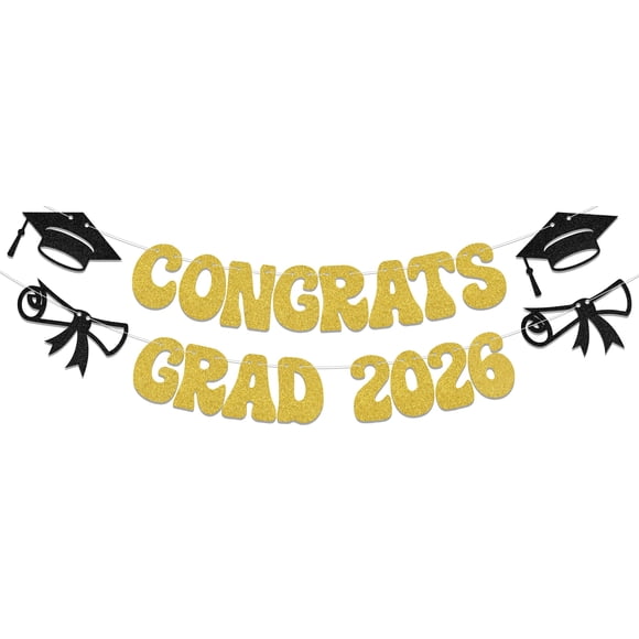 Banner KEWUFD felicita a Grad 2026 Gold Glitter Class of 2026