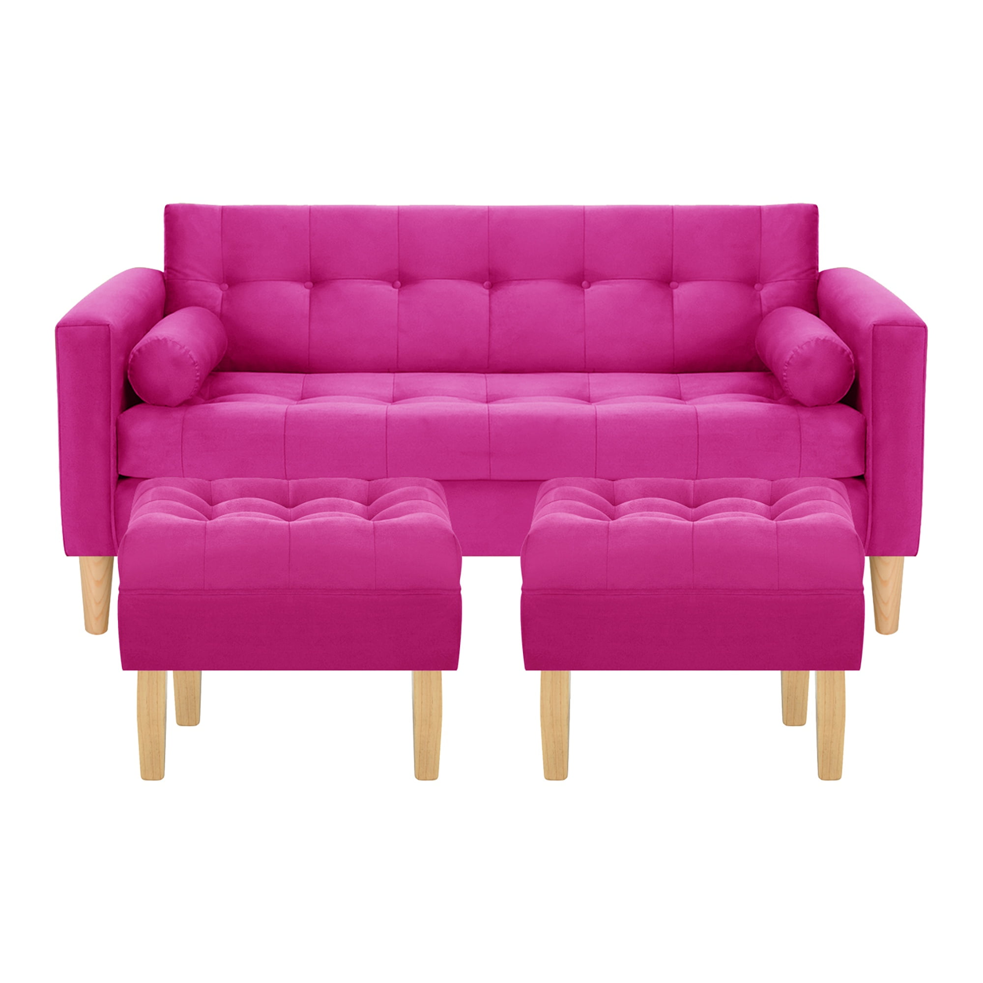 Bodevir - Sofa Retro 3c + 2 Pouf Felpa 05 Fucsia