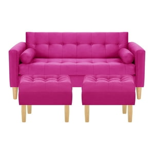 Bodevir - Sofa Retro 3C + 2 Pouf Felpa 05 Fucsia