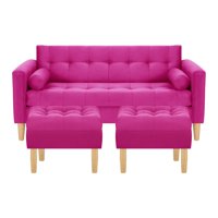 Bodevir - Sofa Retro 3C + 2 Pouf Felpa 05 Fucsia