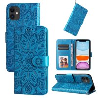 Funda Tipo Cartera Foxdock Para Iphone 11 Pro , Diseño Girasol En Relieve, Cuero Pu, Cierre Magnético, Soporte Y Tarjetero