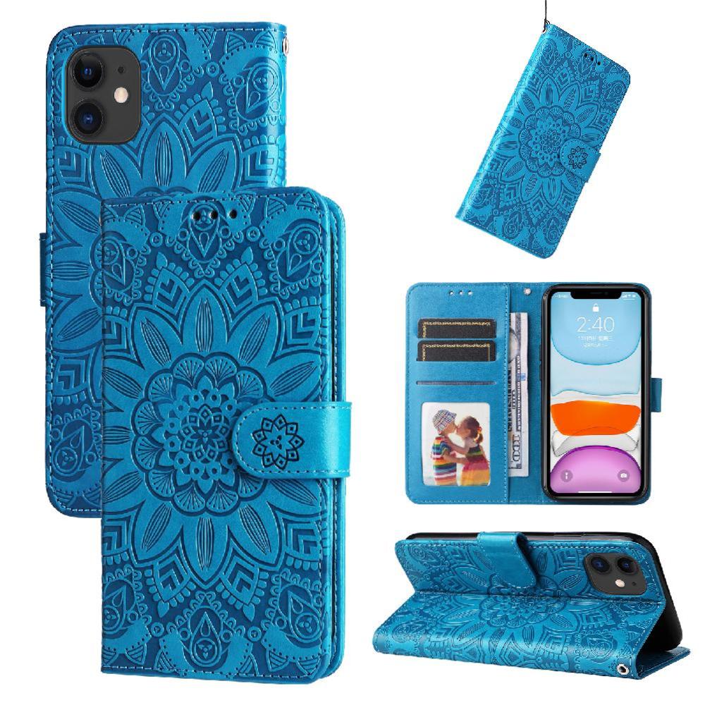Funda Tipo Cartera Foxdock Para Iphone 11 Pro , Diseño Girasol En Relieve, Cuero Pu, Cierre Magnético, Soporte Y Tarjetero