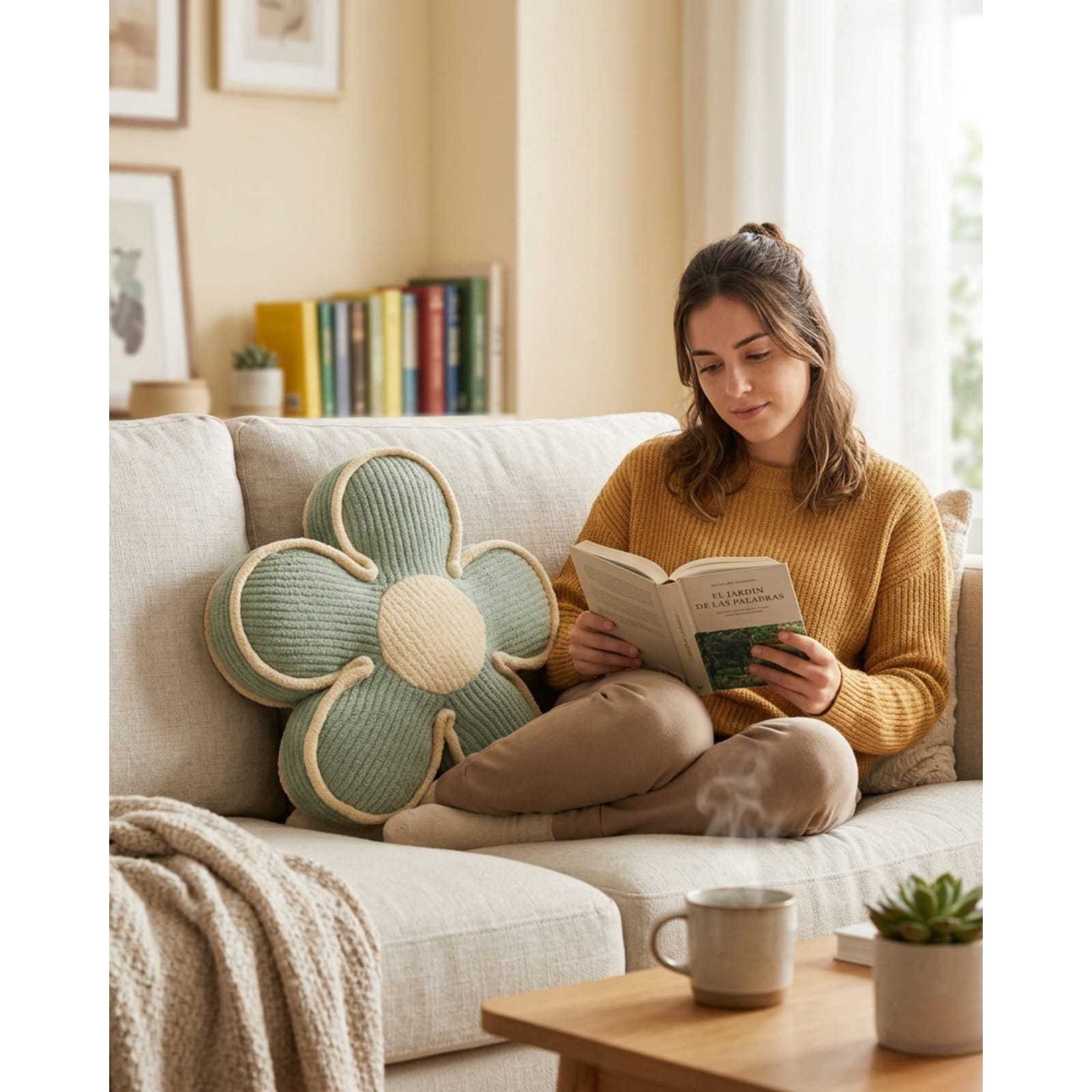 Todo Para El Hogar - Cojines De Flor Vintage Texturizado 50cm Para Sofá O Cama Pack De 4