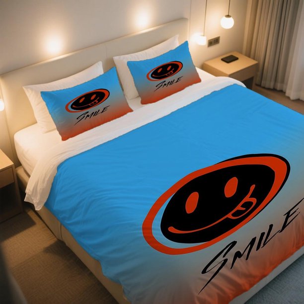 Stylish SMILE with Gradient Background Duvet Cover Set Bedding Digital Print Comforter