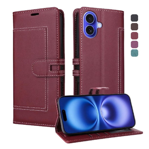 Premium Wallet Case for iPhone 17 with Card Slots & Kickstand, Flip Cover Red