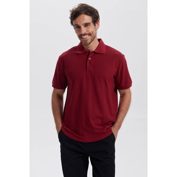 Polera Hombre Piqué Básica Lisa Burdeo - ll