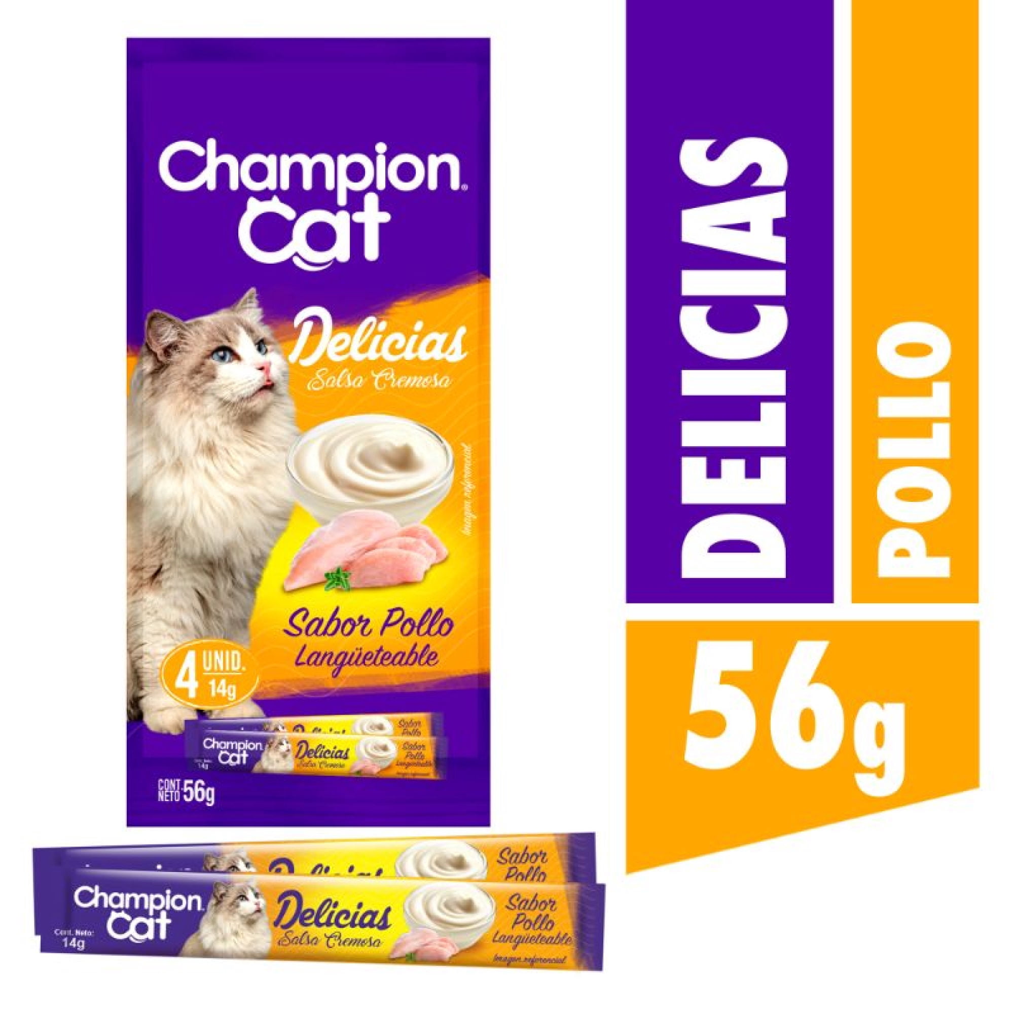 Snack Delicias Salsa Cremosa Sabor Pollo Sachet 56 g Champion Cat