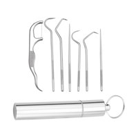 Ioensy - Kit Portátil De Palillos De Dientes De Acero Inoxidable Para Viajar Con Soporte, Kit De 7 Piezas