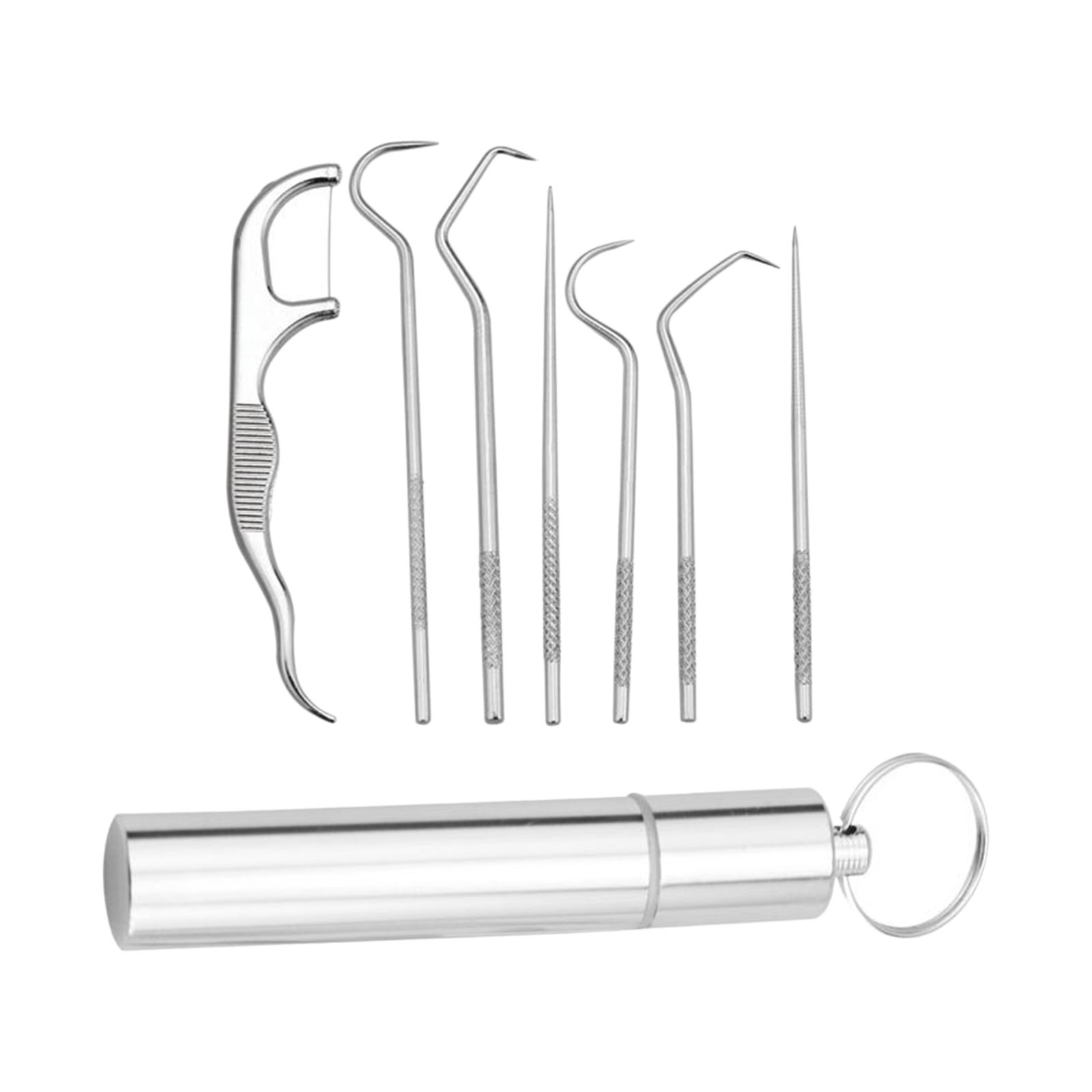 Ioensy - Kit Portátil De Palillos De Dientes De Acero Inoxidable Para Viajar Con Soporte, Kit De 7 Piezas