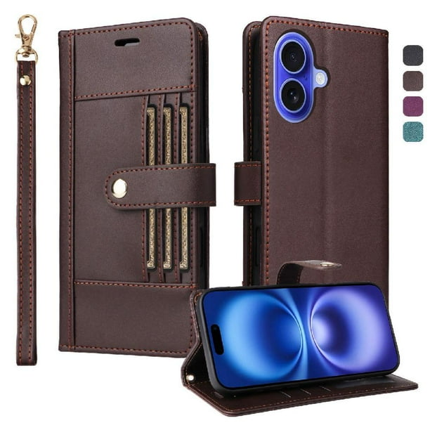 FOXDOCK Funda tipo Cartera para iPhone 17 – Cubierta de Cuero PU con Múltiples Ranuras, Bolsillo para Efectivo y Correa de Muñeca