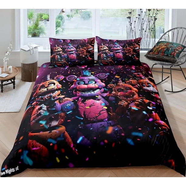 Nights -Favors D-uvet Co-ver for -Boys Girls Ki-ds Game Theme Teens B-ed Co-llec-tion Bedd-in-g Set Bedroom Decor NO Comforter 09-Fnaf Q Queen