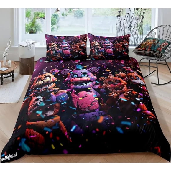 Nights -Favors D-uvet Co-ver for -Boys Girls Ki-ds Game Theme Teens B-ed Co-llec-tion Bedd-in-g Set Bedroom Decor NO Comforter 09-Fnaf Q Queen