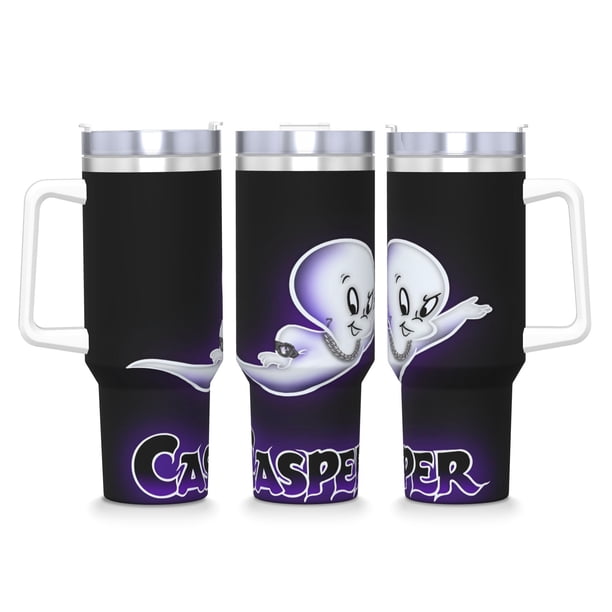 Las Nuevas Aventuras Espeluznantes de Casper Vaso aislado de acero inoxidable con asa, diseño temático, regalo para familia, amigos y fans; incluye pajita y encaja en el portavasos estándar, 40 oz