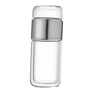 Magideal - Botella Infusor De Té De Vidrio De Alto Borosilicato, Taza De Viaje De 350Ml, Botella De Agua Del Té Portátil, Vaso De Té A Prueba De Fugas Para Plateado