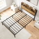thumbnail image 3 of Full Size Bed Frame with Storage Headboard, Metal Platform Bed with Charging Station, Bookcase Storage, No Box Spring Needed, Easy Assembly, Noise-Free, Black, 3 of 3