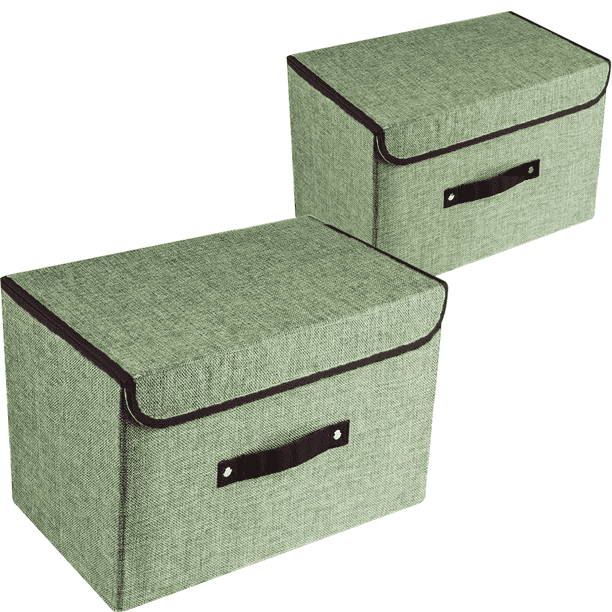 Juego de 2 cajas de almacenamiento grandes con tapas y asas, contenedores organizadores plegables para ropa de cama, cestas, cubos con divisor extraíble para el hogar, dormitorio, armario, oficina.