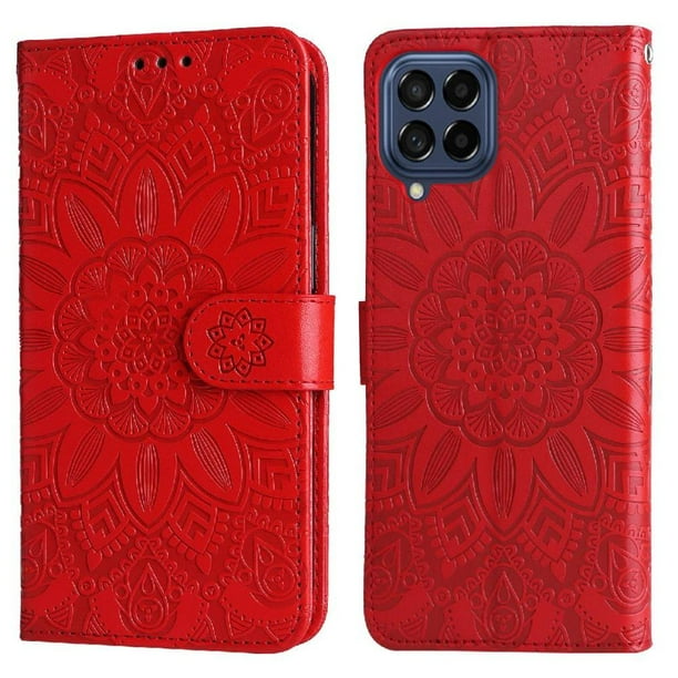 Funda tipo cartera FOXDOCK para Samsung Galaxy M53 5G , diseño girasol en relieve, cuero PU, cierre magnético, soporte y tarjetero