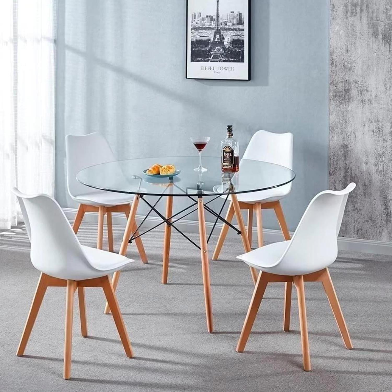 Pandalino - Comedor Mesa Redonda Elida 100cm + 4 Sillas Tulip Blanca Blanco