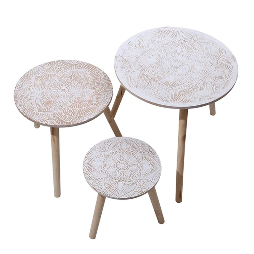 Concepts Life - Set 3 Mesas De Centro Madera Mandalas