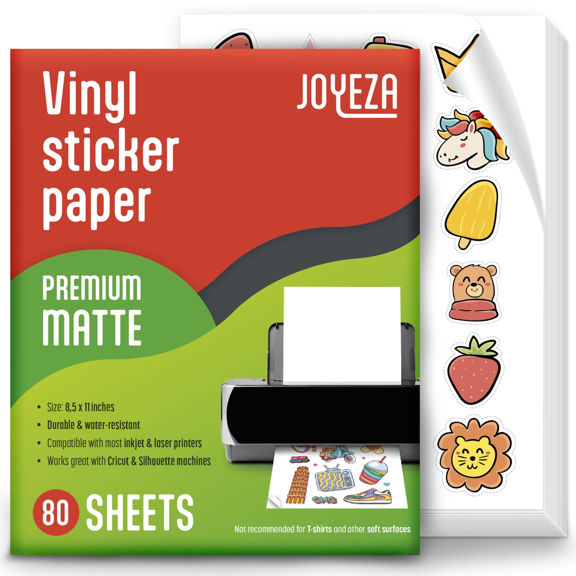 Papel Adhesivo De Vinilo Imprimible Joyeza Para Impresora De Inyección De Tinta, 80 Hojas