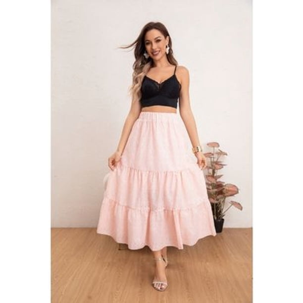 Falda Larga Mujer Algodón Tiro Alto Broderie Encaje Bordado 0046