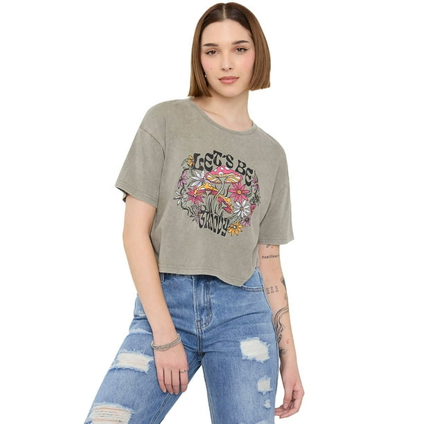 Polera Mujer Fun M/C Crop Verde Acid Wash Corona