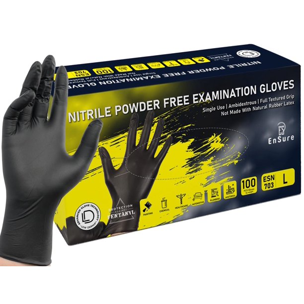 Los guantes de nitrilo para exámenes garantizan una baja dermatitis, 7 mil, negros (M)