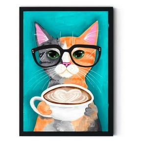 Genérico - Cuadro Decorativo Gato Tomando Cappuccino Medidas 30X40 Cm